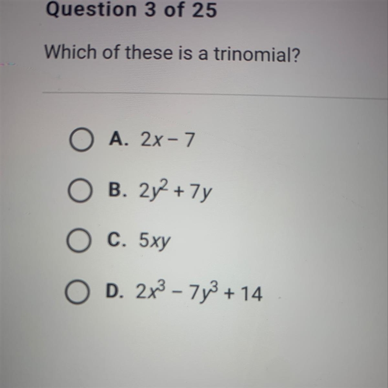 Which of these is a trinomial?-example-1