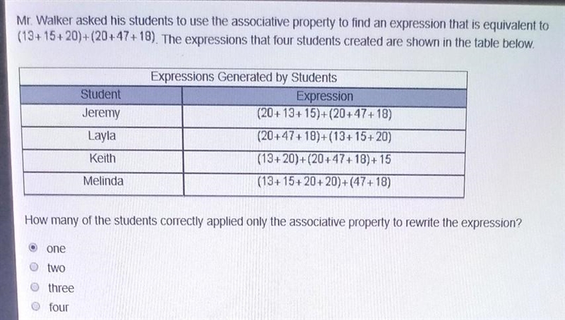 How many of the students correctly applied only the associative property to rewrite-example-1