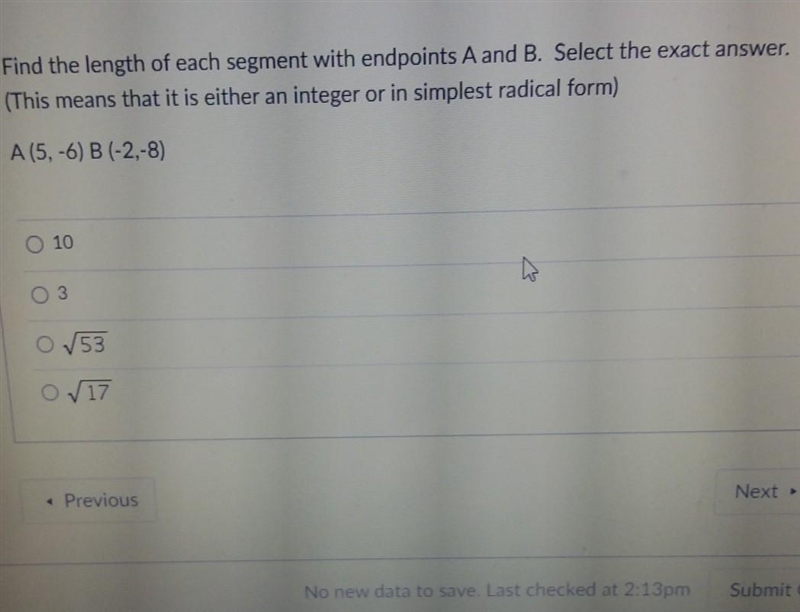 Find the length of each segment with endpoints A and B. Select the exact answer. (This-example-1