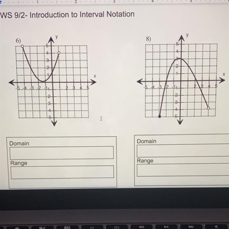 Introduction to interval notation Finding Domain and range-example-1