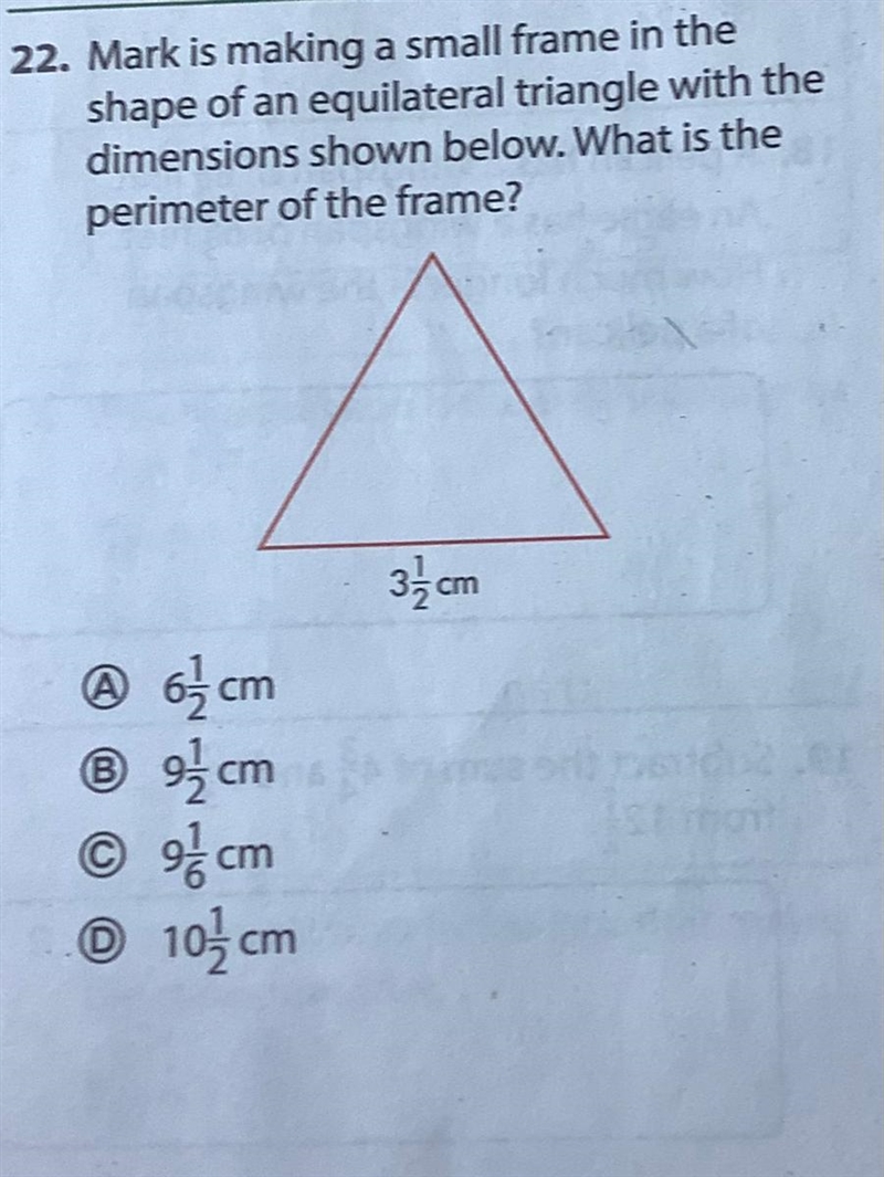 22. Mark is making a small frame in the shape of an equilateral triangle with the-example-1