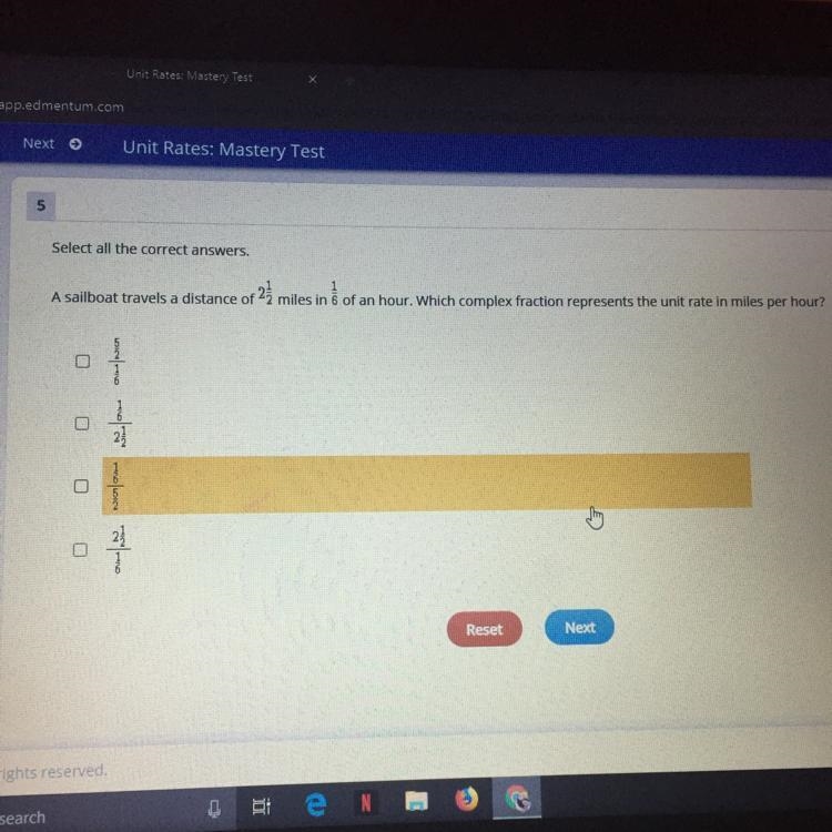 HURRY HELP ME select ALL the correct answers A sailboat travels a distance of 2 1/2 miles-example-1