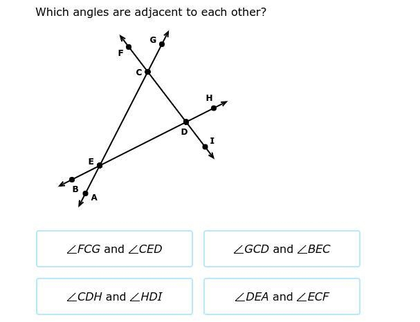 Which angles are adjacent to each other?-example-1