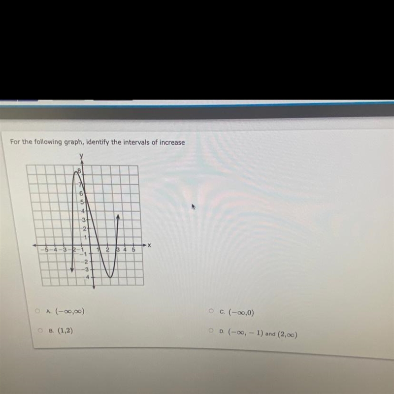 HELLPP 8 MINUTES LEFT!!!!!!!!For the following graph, identify the intervals of increase-example-1