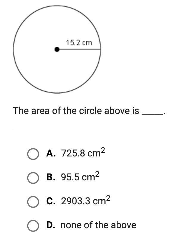 Whats the area of the circle above-example-1