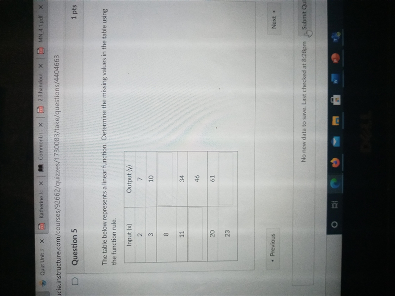 The table below represents a linear function. Determine the missing values in the-example-1