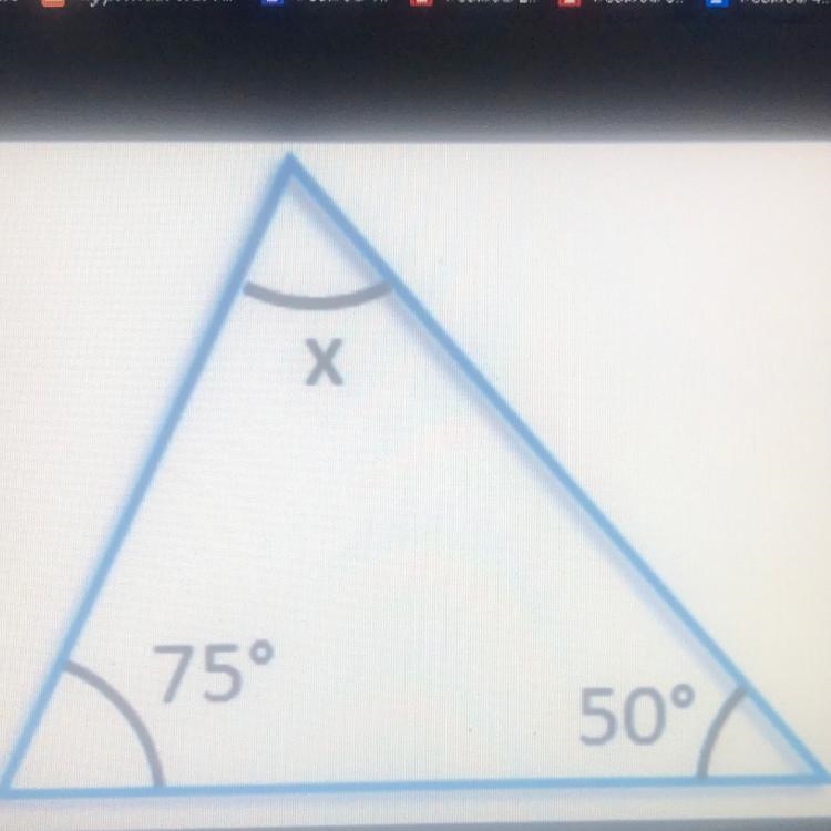 What is the missing angle? Х 75° 50°-example-1