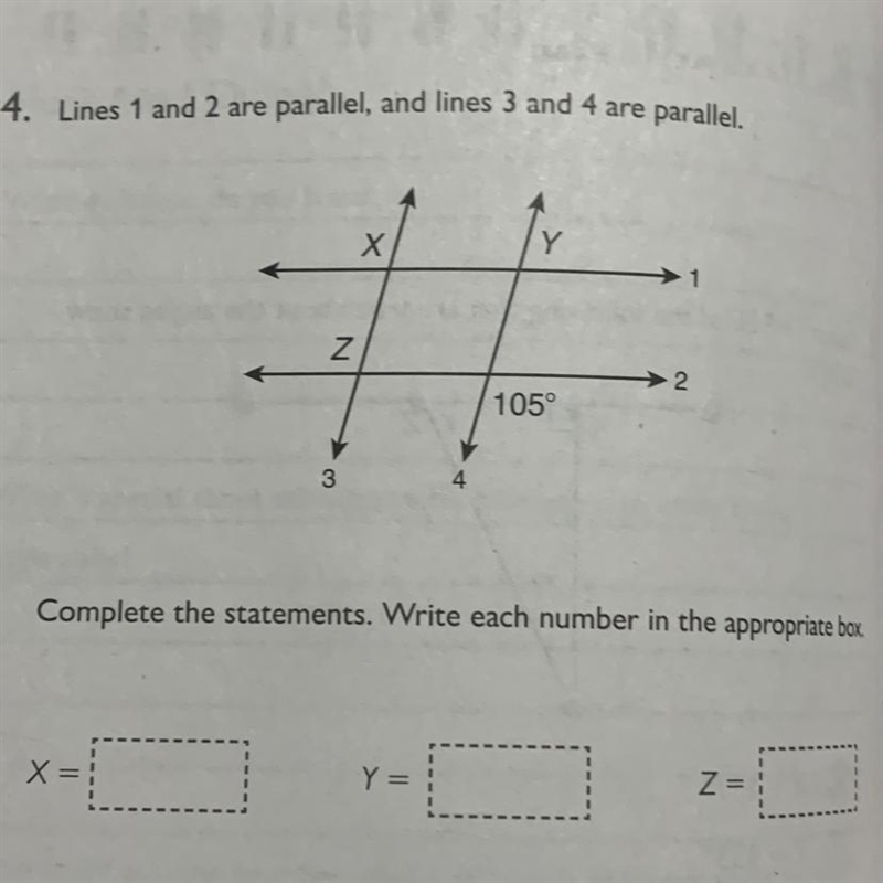 4. Lines 1 and 2 are parallel, and lines 3 and 4 are parallel.-example-1