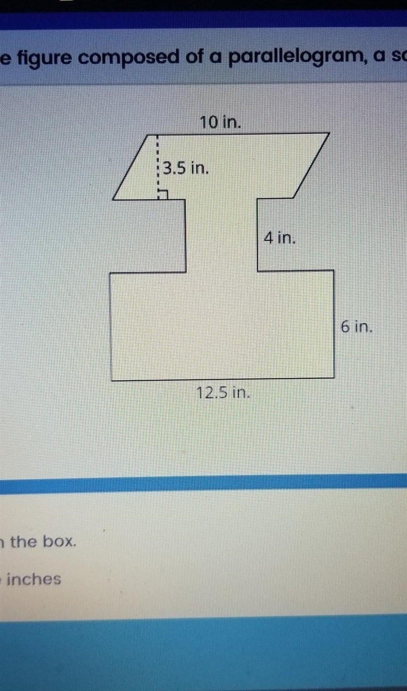 PLEASE HELP IM IN A HURRY What is the area of the figure composed of a parallelogram-example-1