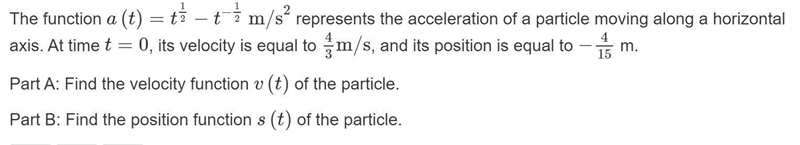 The function a(t)=t^(1/2)−t^(−1/2) m/s^2 represents the acceleration of a particle-example-1