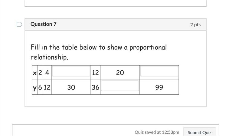 I need to fill in this table to show a proportional relationship.-example-1