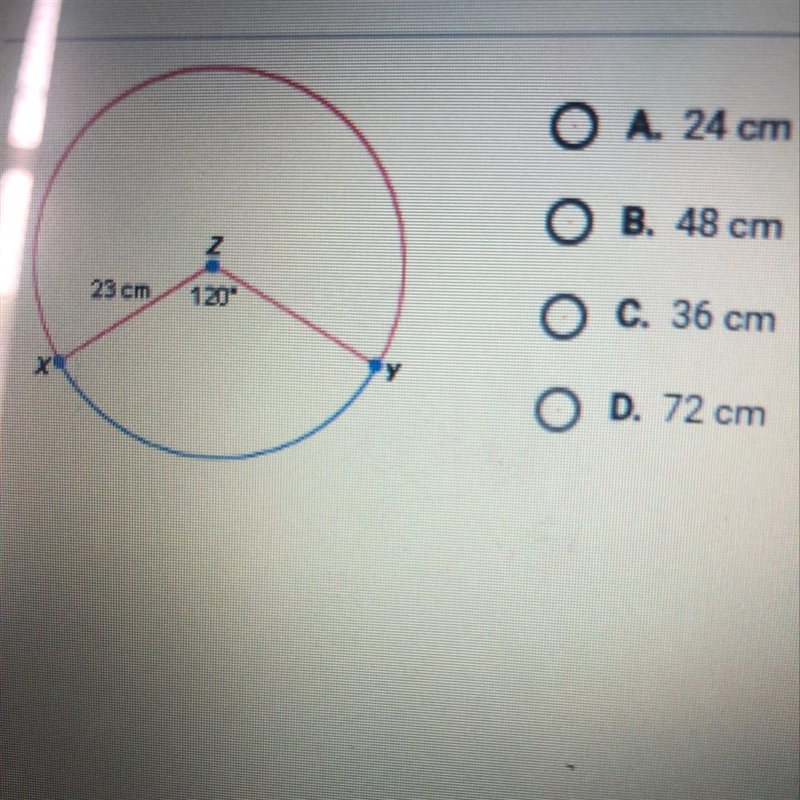 In the diagram below, what is the approximate length of the minor arc xy ?-example-1