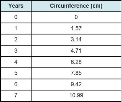 Look at the table representing the growth of the circumference of a tree, and then-example-1