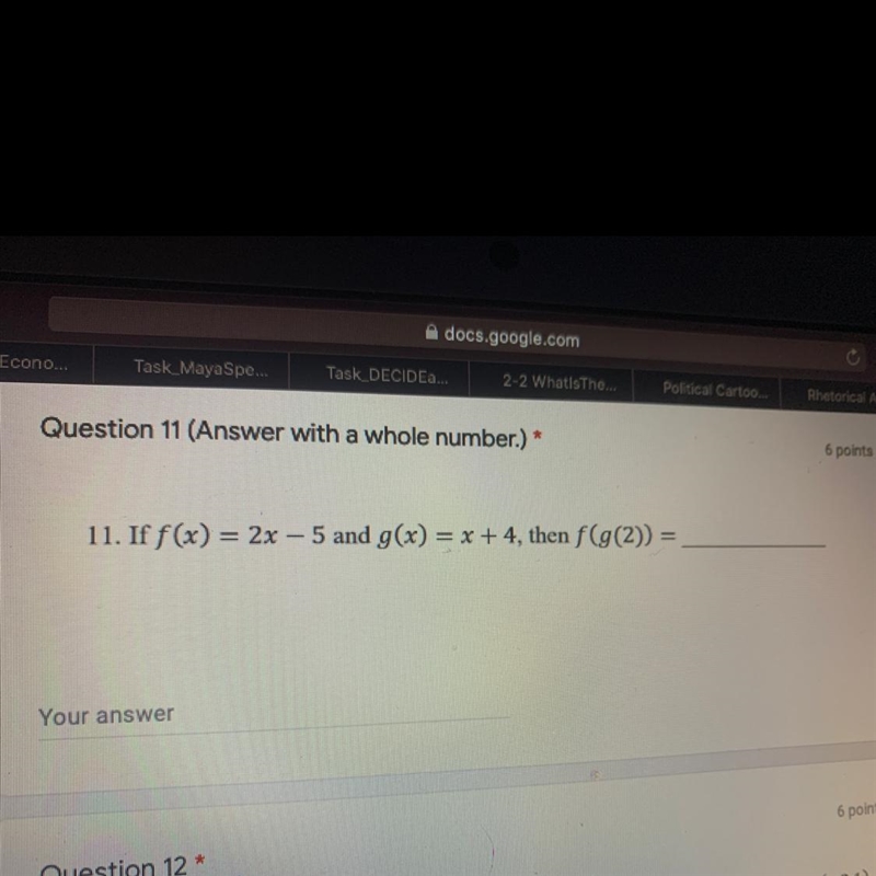 If f(x) = 2x – 5 and g(x) = x +4, then f(g(2)) =-example-1