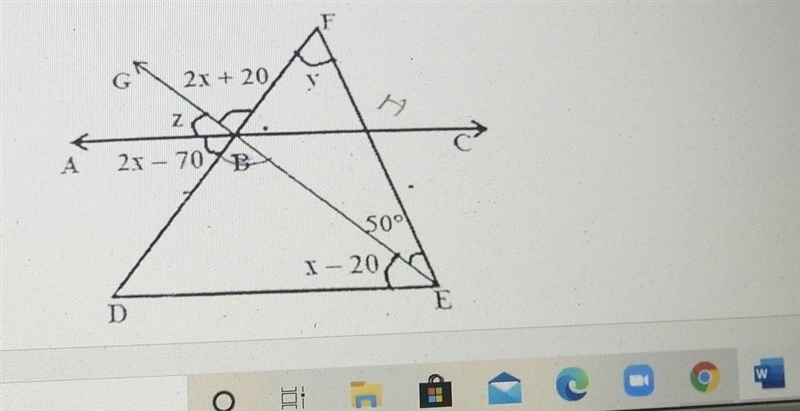 21. In the figure given below, AC is parallel to DE. Find the valuesof xy and z and-example-1