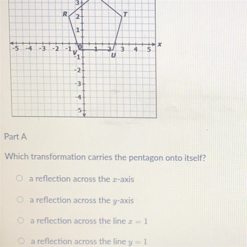 Which transformation carries the pentagon onto its O a reflection across the x-axis-example-1