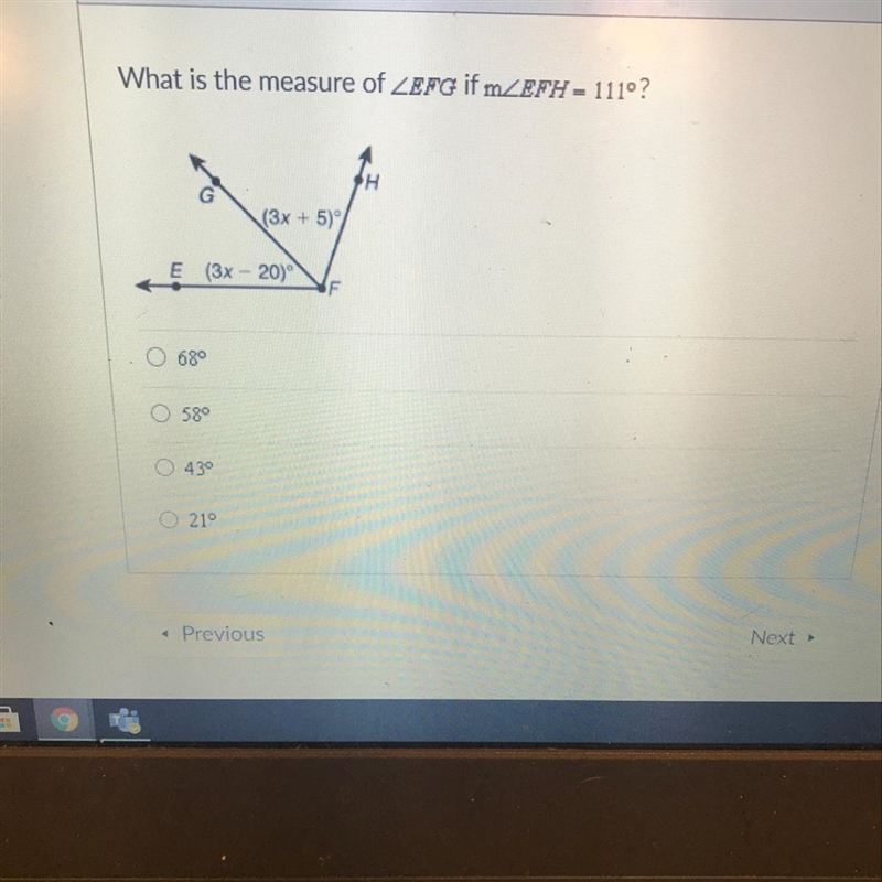 What is the measure of efg if efh=111?-example-1