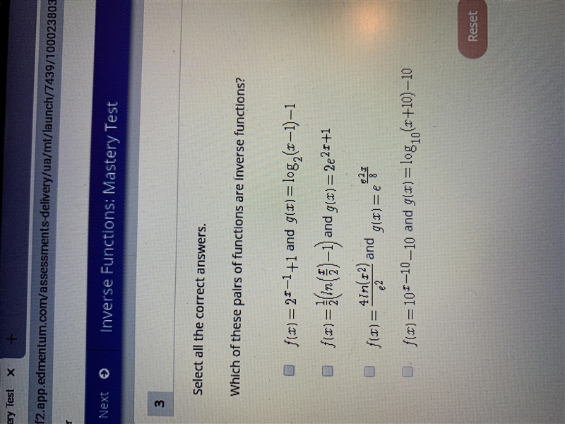 Select all the correct answers. Which of these pairs of functions are inverse functions-example-1