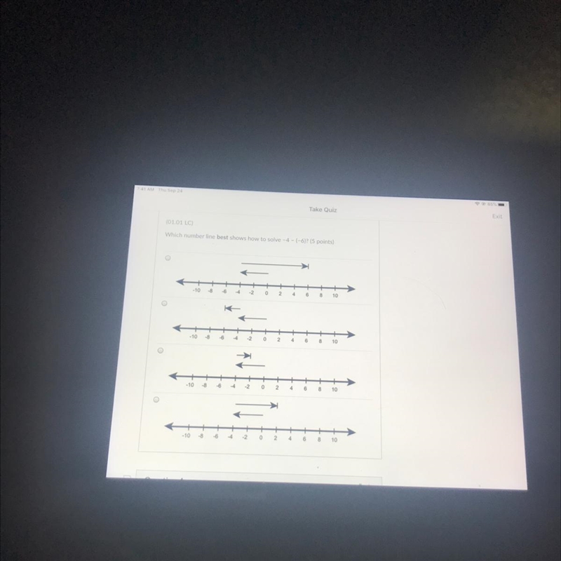 Which number line best shows how to solve -4 -(-6)?-example-1