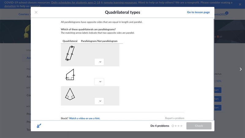 Which of these quadrilaterals are parallelograms?-example-1