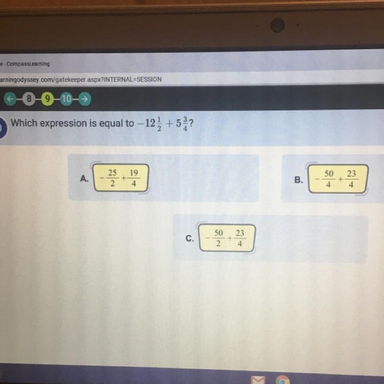 Which expression is equal to -12 1/2 + 5 3/4-example-1