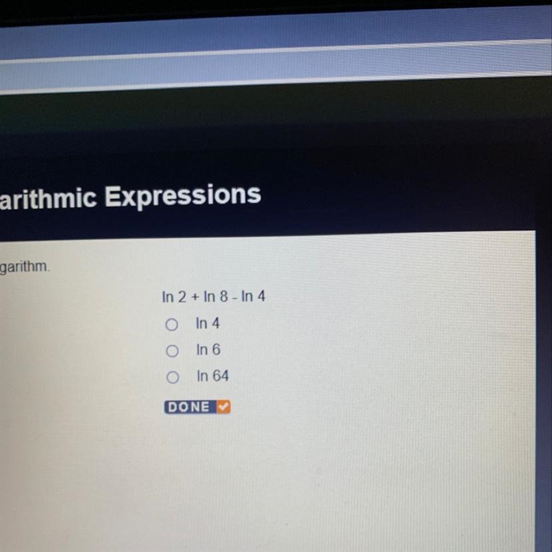 In 2 + In 8 - In 4 In 4 In 6 In 64 DONE-example-1