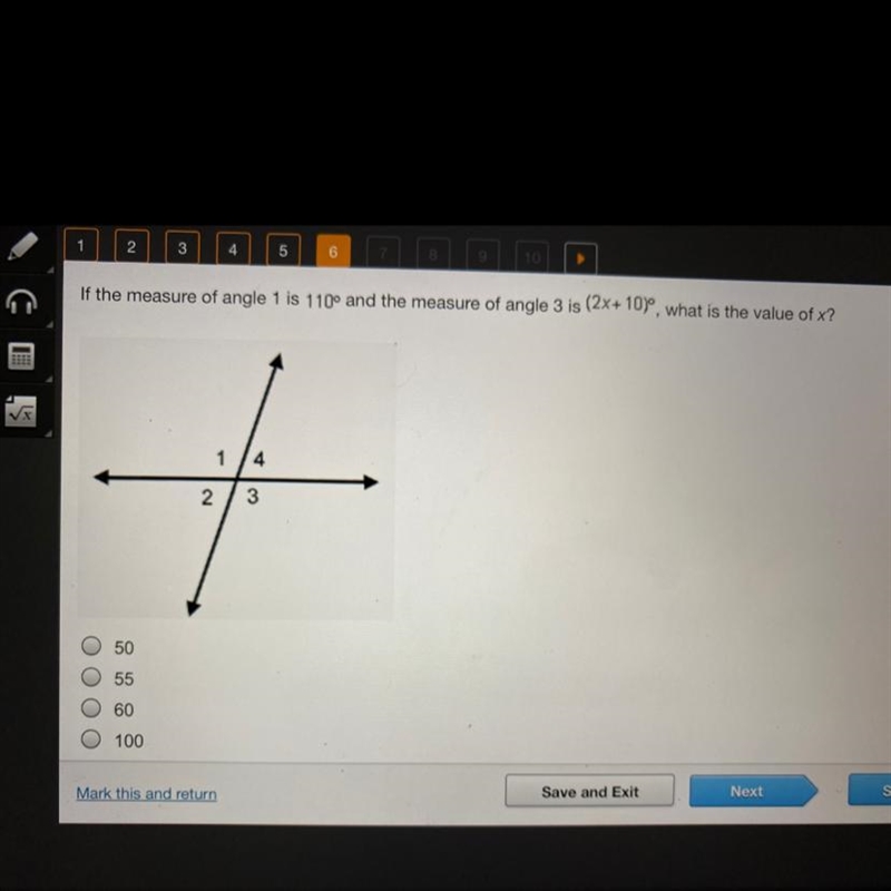 HELPPPPP If the measure of angle 1 is 110° and the measure of angle 3 is (2x+10)&quot-example-1