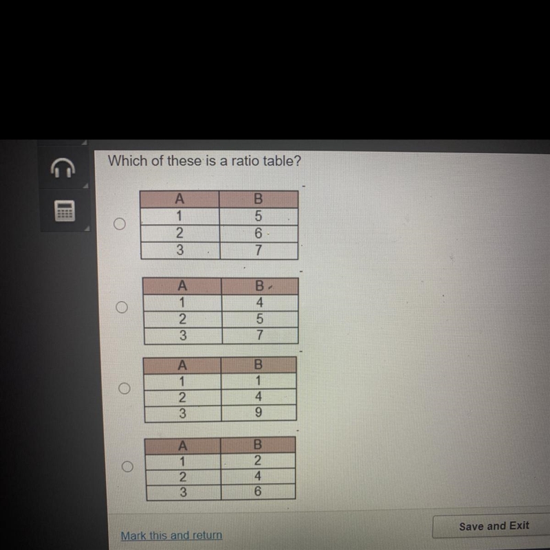 Which of these is a ratio table?-example-1