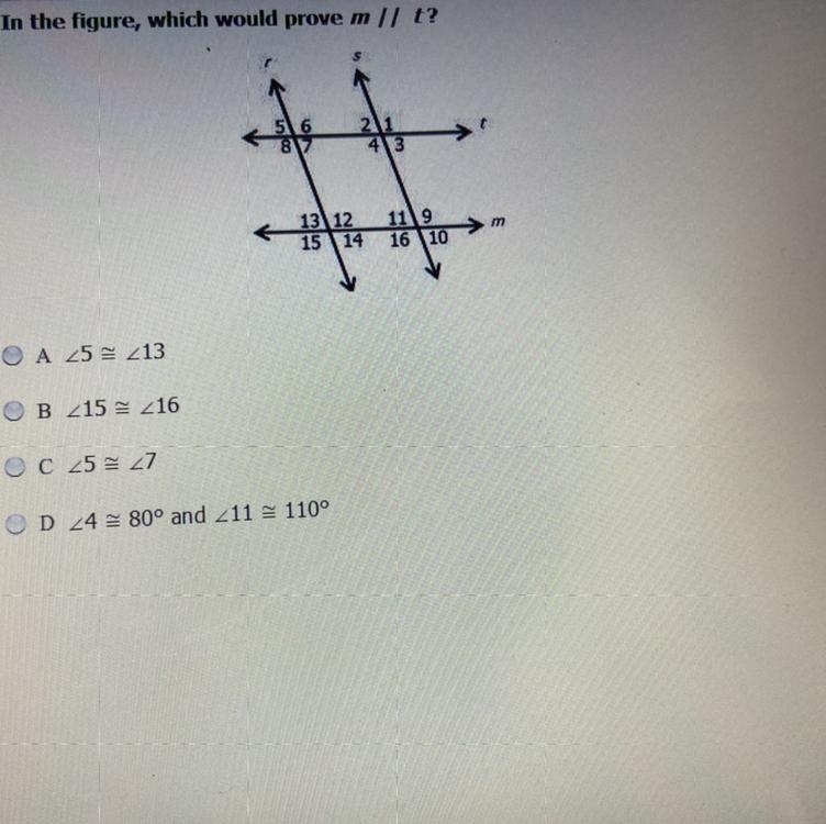 In the figure, which would prove m / / t?-example-1