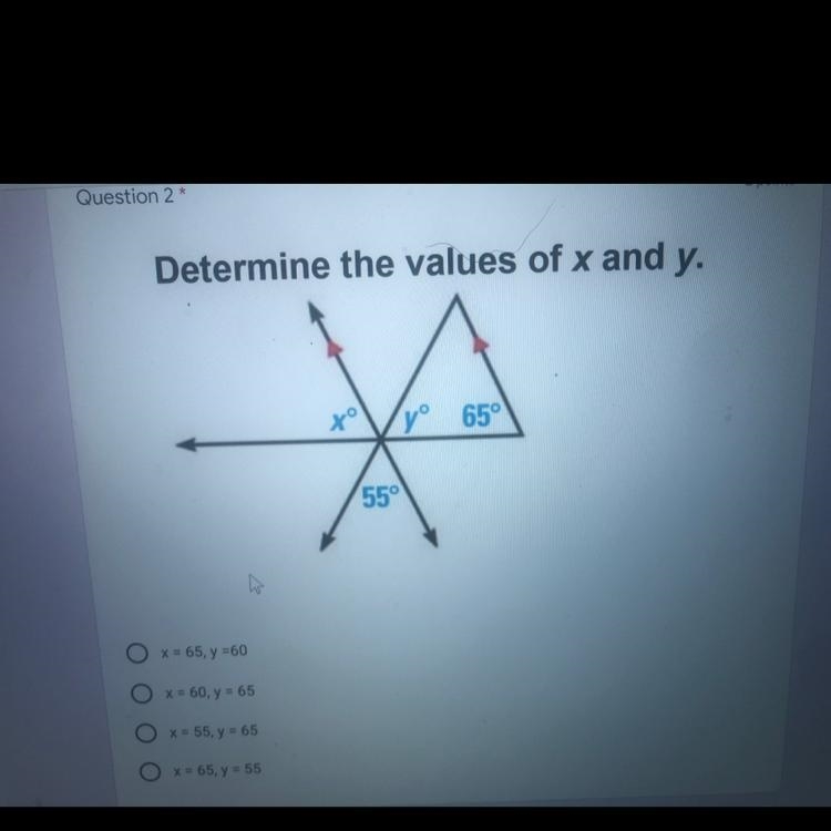 Determine the value of x and y-example-1