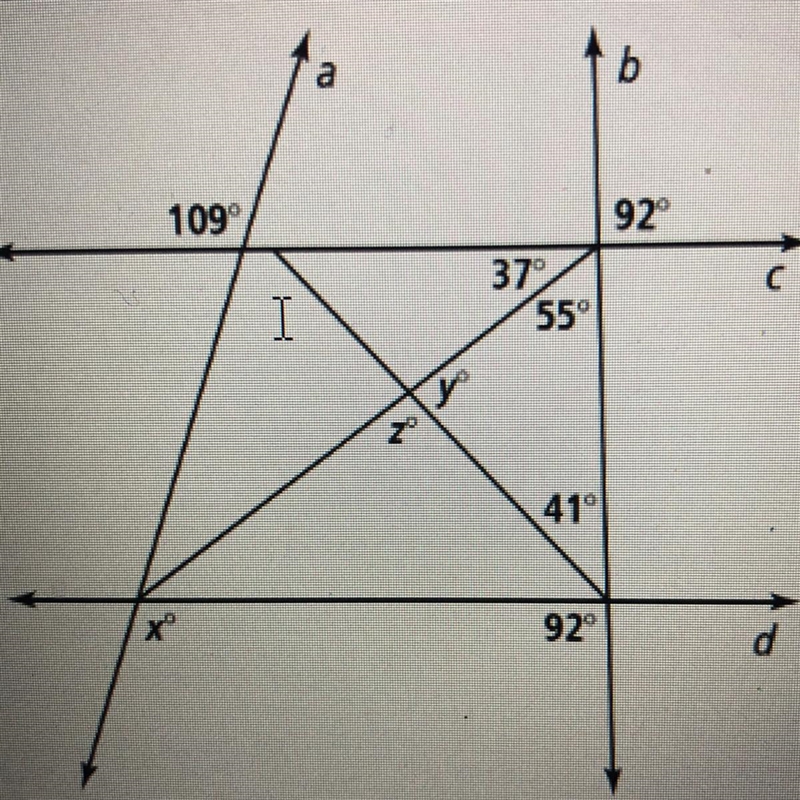 Which pairs of lines were parallel? A. a and b B. a and c C. c and d D. b and d-example-1