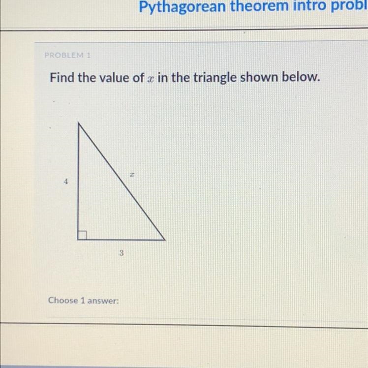 Find the value of x in the triangle shown below. 4 3-example-1