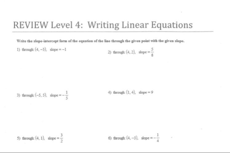 Write the slope-intercept form of the equation of the line through the given point-example-1