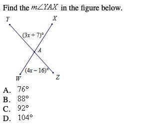 Find the m∠YAX in the figure below-example-1