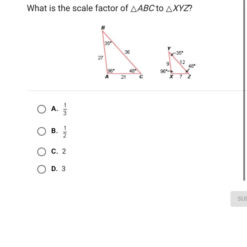 What is the scale factor of triangle abc to triangle xyz Help me please-example-1