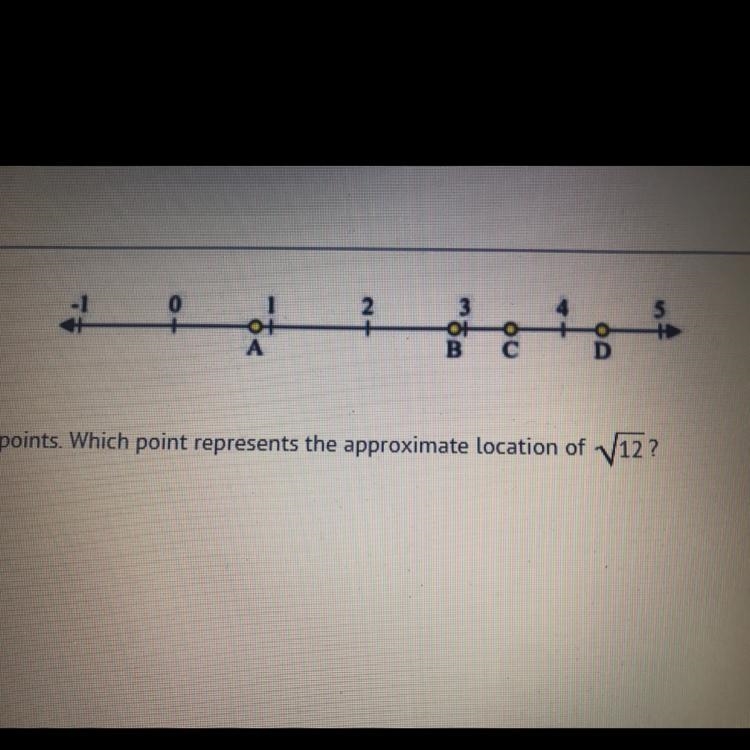 The number line shows four points. Which point represents the approximate location-example-1