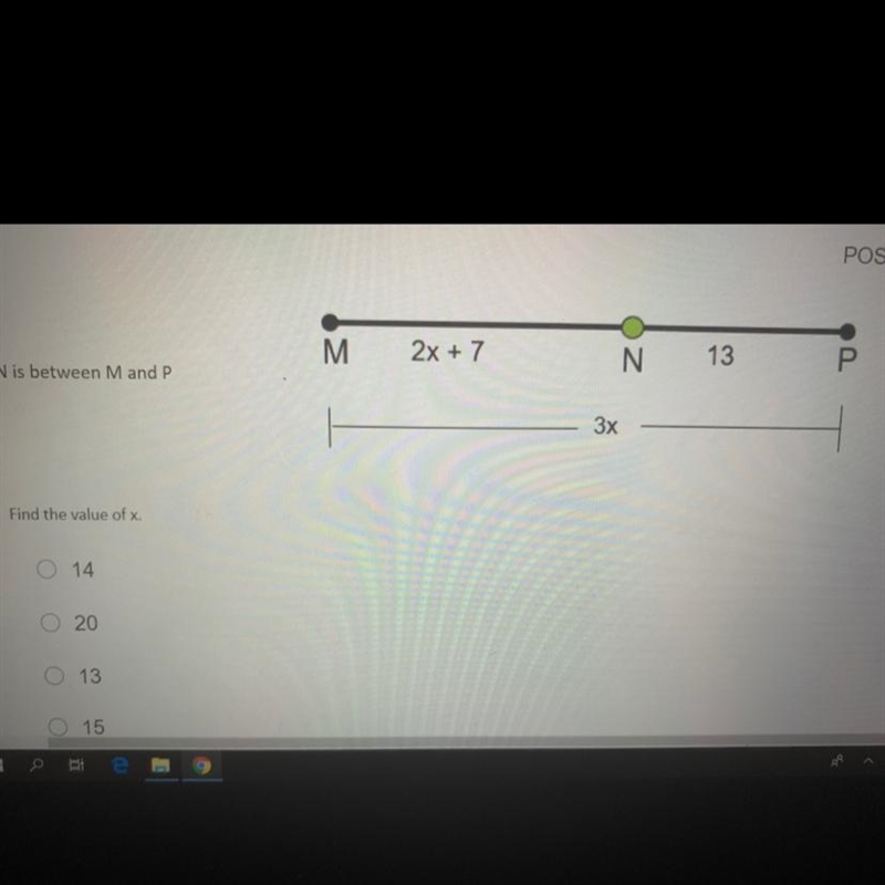 N is between M and P find the value of x help :(-example-1