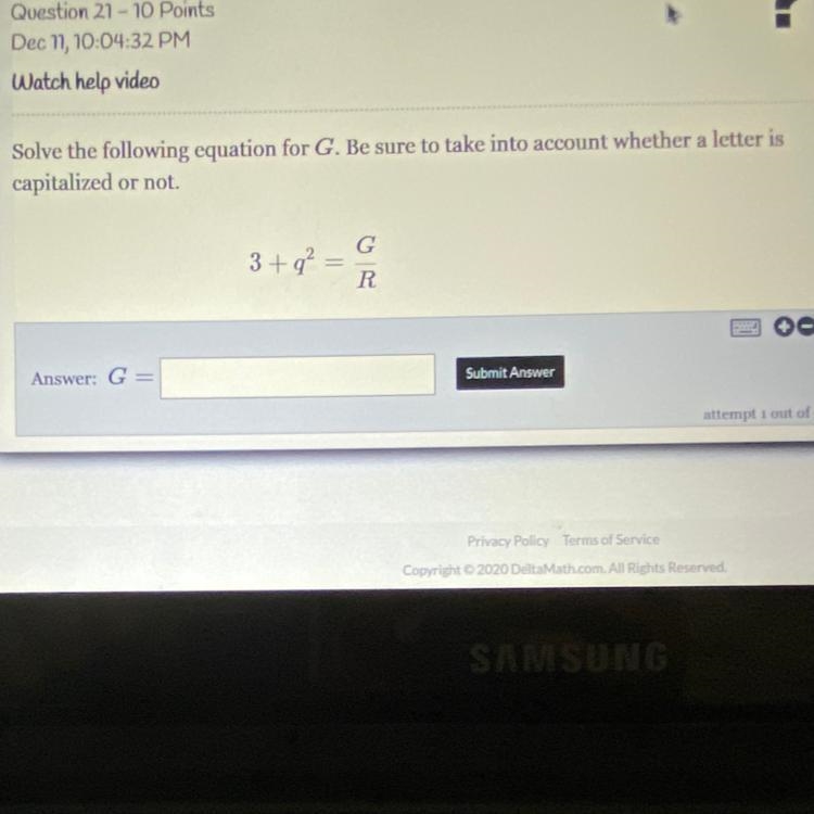 Solve the following equation for G. Be sure to take into account whether a letter-example-1