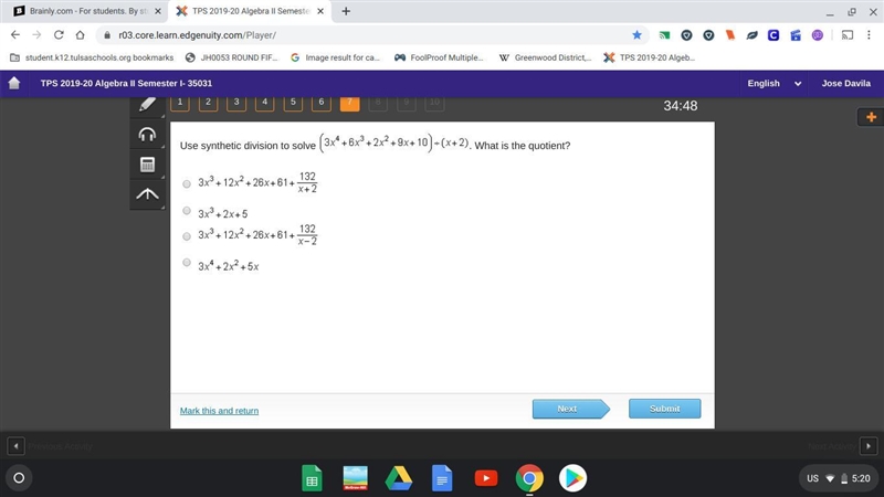 Use synthetic division to solve What is the quotient?-example-1