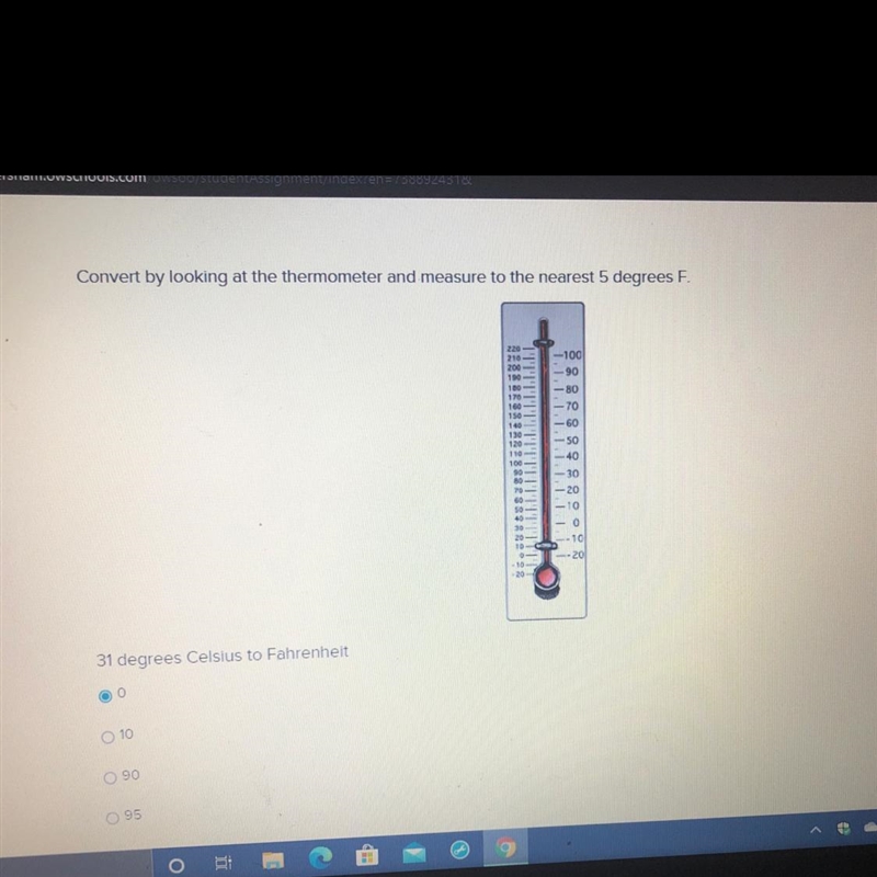 PLEASE HELP ? Convert by looking at the thermometer and measure to the nearest 5 degrees-example-1