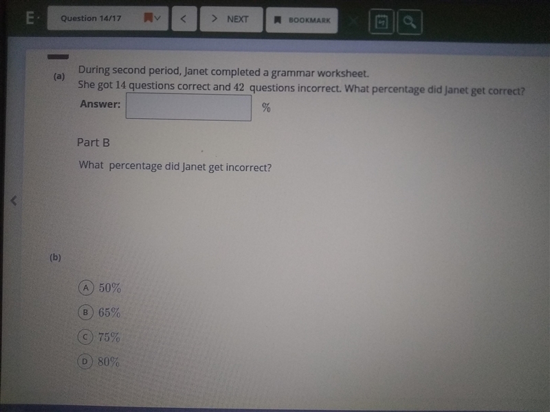 During second period, Janet completed a grammar worksheet. She got 14 questions correct-example-1