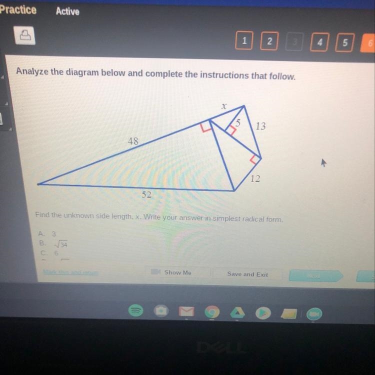 Find the unknown side length, X. Write your answer in simplest radical form. А. 3 B-example-1