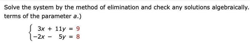 Solve the system by the method of elimination.-example-1