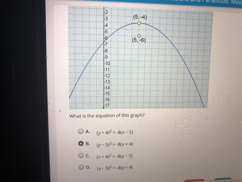 A circle is centered at the point (5,-4) and passes-example-1