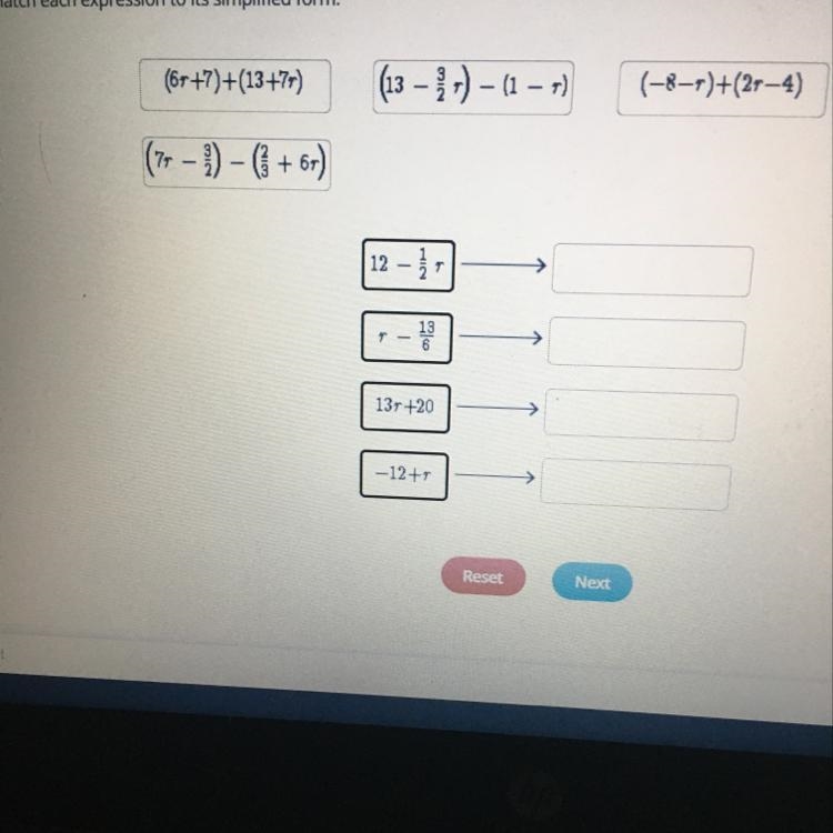 Match each expression to its simplified form-example-1