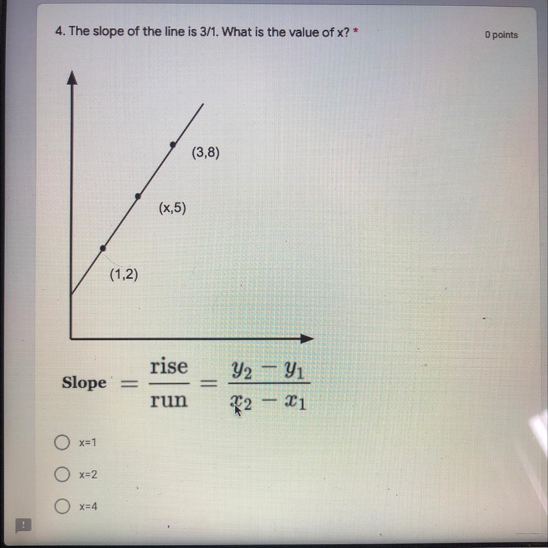 The slope of the is 3/1. What is the value of x-example-1