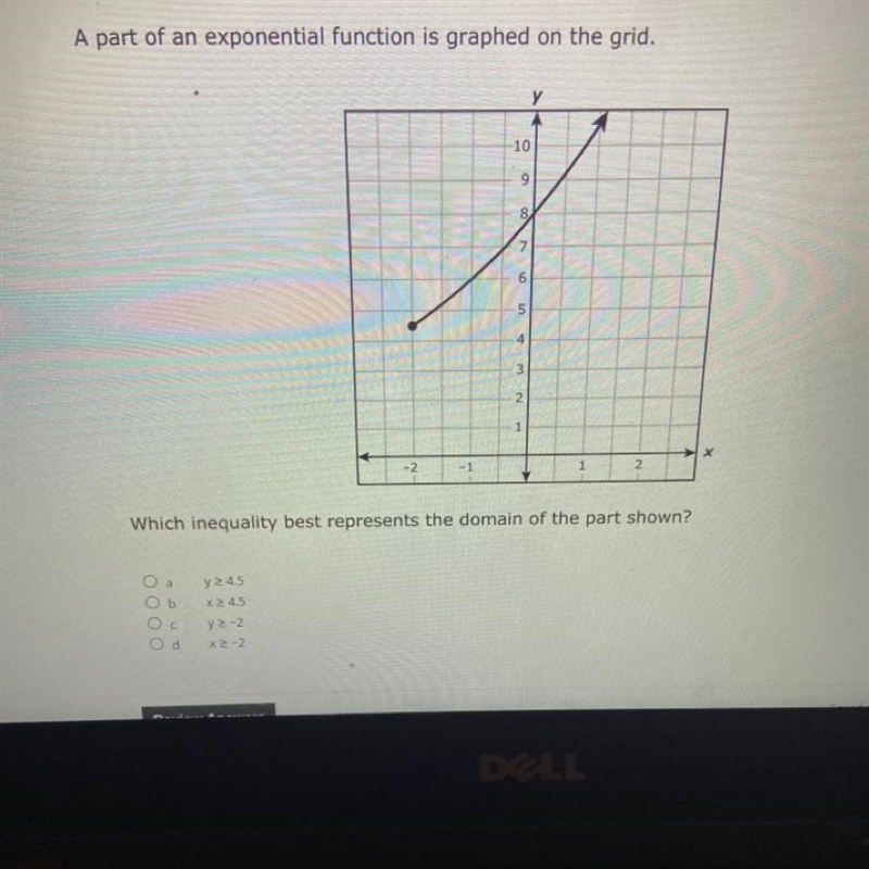 Which inequality best represents the Domain of the part show ? a) y_>4.5 b) x_&gt-example-1