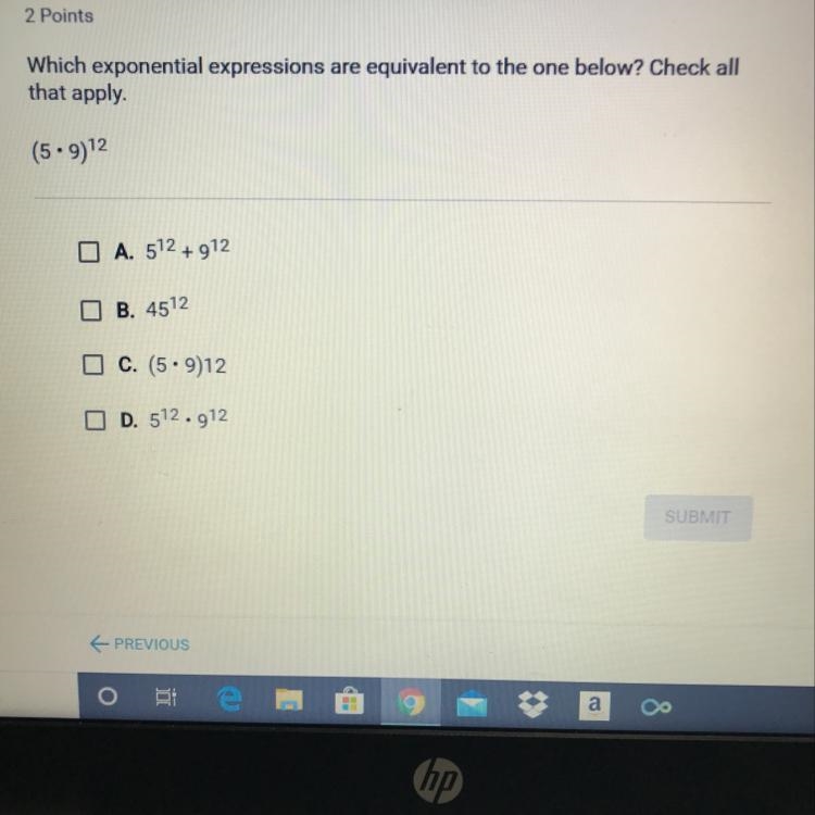 Which exponential expressions are equivalent to the one below? Check all that apply-example-1