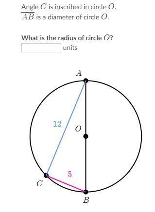 Angle C is inscribed in circle O. AB is a diameter of circle O. What is the radius-example-1