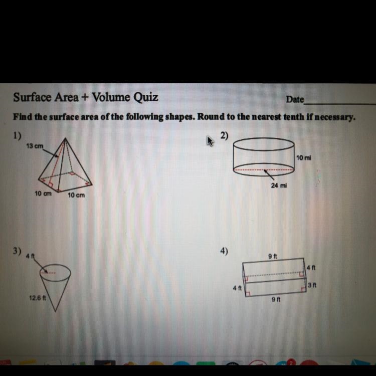 FIND THE SURFACE AREA OF THE FOLLOWING SHAPES! Round to the nearest tenth IF NECESSARY-example-1